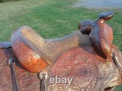 G. H. VAUGHT 15 High QUALITYTOOLED Western Ranch Saddle withTAPADEROS100% USABLE