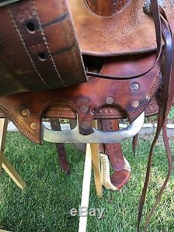 G K Fraker custom ranch saddle association round skirt QHB Roping