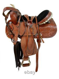 Gaited Horse Western Saddle Floral Tooled Leather Trail Used Tack 15 16 17
