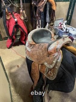 Gorgeous Size 16 Silver Loaded Dale Chavez Western Show Saddle With Cover
