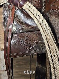 Gorgeous Vintage Leather Barrel Racing Western Saddle 13.5 Inch Seat