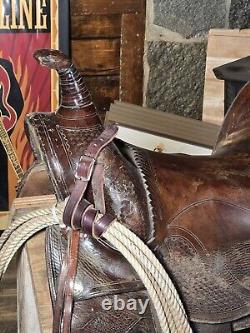 Gorgeous Vintage Leather Barrel Racing Western Saddle 13.5 Inch Seat