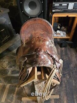 Gorgeous Vintage Leather Barrel Racing Western Saddle 13.5 Inch Seat