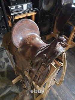 Gorgeous Vintage Leather Barrel Racing Western Saddle 13.5 Inch Seat