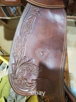 Gorgeous Western 17 Saddle Hereford Hand Tooled With Silver Tex Tan By Yoakum