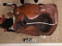 H&H brown leather western roping saddle 16