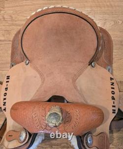 HI-Point Brown Leather Natural Hand Tooled Western Horse Saddle 14 Seat