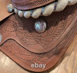 HI-Point Brown Leather Natural Hand Tooled Western Horse Saddle 14 Seat