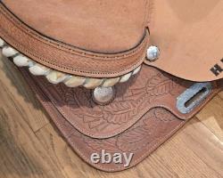HI-Point Brown Leather Natural Hand Tooled Western Horse Saddle 14 Seat