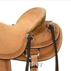 Hand-carved Western Rough out Ranch cutter Horse Saddle with tack set free ship