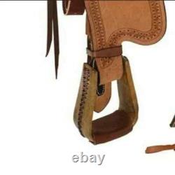 Hand-carved Western Rough out Ranch cutter Horse Saddle with tack set free ship