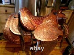 Hand made, hand carved Leather Western Roping Saddle 16 Beautiful seat FQHB