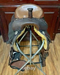 Handmade By PAC Western Saddle 16 Seat Tooled Leather Horse Cutting Penning VG