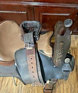Handmade By PAC Western Saddle 16 Seat Tooled Leather Horse Cutting Penning VG