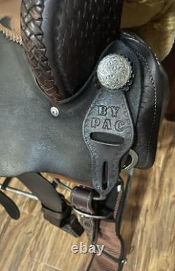 Handmade By PAC Western Saddle 16 Seat Tooled Leather Horse Cutting Penning VG