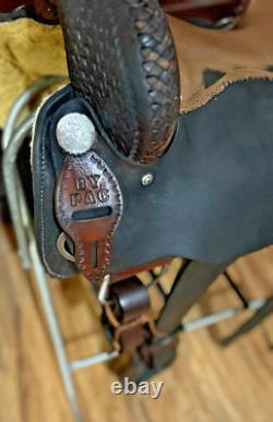 Handmade By PAC Western Saddle 16 Seat Tooled Leather Horse Cutting Penning VG