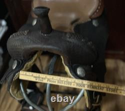 Handmade By PAC Western Saddle 16 Seat Tooled Leather Horse Cutting Penning VG