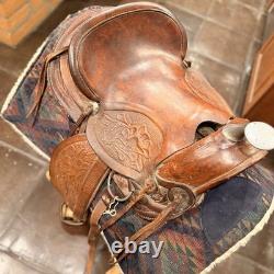 Handmade Leather Pleasure/Trail Western Saddle Floral Tooled Brown 14 in