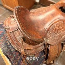 Handmade Leather Pleasure/Trail Western Saddle Floral Tooled Brown 14 in