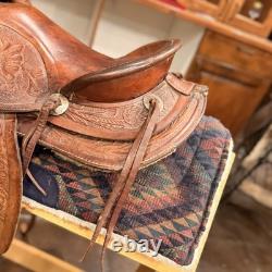 Handmade Leather Pleasure/Trail Western Saddle Floral Tooled Brown 14 in