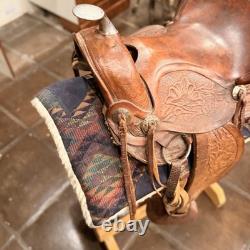 Handmade Leather Pleasure/Trail Western Saddle Floral Tooled Brown 14 in