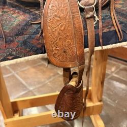 Handmade Leather Pleasure/Trail Western Saddle Floral Tooled Brown 14 in