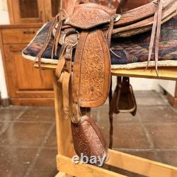 Handmade Leather Pleasure/Trail Western Saddle Floral Tooled Brown 14 in