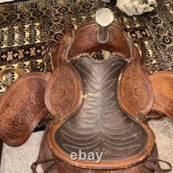 Handmade Western Big Horn Saddle 12 Inch Brown Leather Tooled Horse Saddle Used