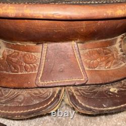 Handmade Western Big Horn Saddle 12 Inch Brown Leather Tooled Horse Saddle Used