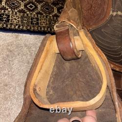 Handmade Western Big Horn Saddle 12 Inch Brown Leather Tooled Horse Saddle Used