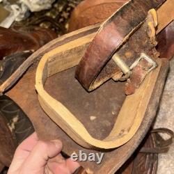 Handmade Western Big Horn Saddle 12 Inch Brown Leather Tooled Horse Saddle Used