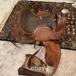 Handmade Western Big Horn Saddle 12 Inch Brown Leather Tooled Horse Saddle Used