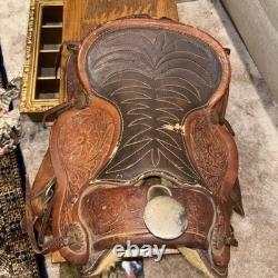 Handmade Western Big Horn Saddle 12 Inch Brown Leather Tooled Horse Saddle Used