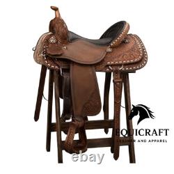Handmade Western Leather Saddle Brown Floral Tooled Black Seat Trail Saddle