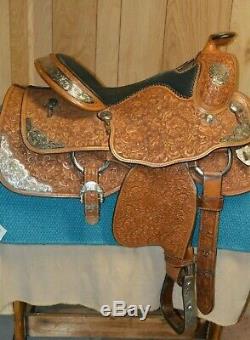 Handmade Western Silver Show Saddle 15.5 16 inch w Blue Ribbon Youth Fenders