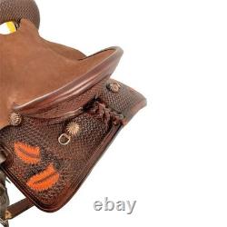 Hard Seat Barrel Style Saddle with Feather Tooling Full QH Bars 15 NEW
