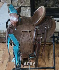 Heart Of Texas Youth Ranch Saddle 12 Beartrap Tapaderos Western Kids Rope Leath