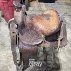 Hereford Brand Western Pleasure Saddle Brown Leather Floral Tooled See Pictures