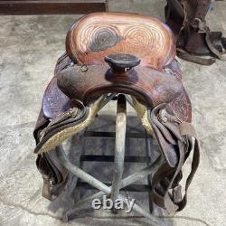 Hereford Brand Western Pleasure Saddle Brown Leather Floral Tooled See Pictures