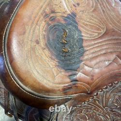 Hereford Brand Western Pleasure Saddle Brown Leather Floral Tooled See Pictures