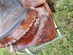 Hereford Tan Tex Yoakum Western Brown Flowers Tooled Leather 15 Inch Saddle 1988