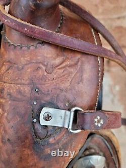 Hereford Working Western Ranch Saddle with Rope Holder and Tapaderos 15 seat