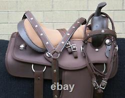 Horse Saddle Western Used Comfy Trail Barrel Synthetic Brown Tack 14 15 16