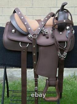 Horse Saddle Western Used Comfy Trail Barrel Synthetic Brown Tack 14 15 16