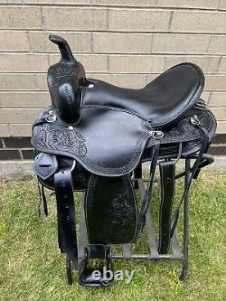 Horse Saddle Western Used Pleasure Trail Close Contact Black Leather Tack 15-18