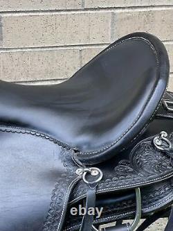 Horse Saddle Western Used Pleasure Trail Close Contact Black Leather Tack 15-18