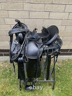 Horse Saddle Western Used Pleasure Trail Close Contact Black Leather Tack 15-18