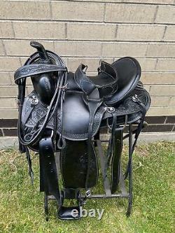 Horse Saddle Western Used Pleasure Trail Close Contact Black Leather Tack 15-18