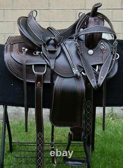 Horse Saddle Western Used Trail Barrel Amazingly Tooled Leather Tack 16