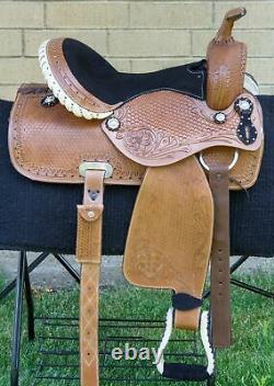 Horse Saddle Western Used Trail Barrel Show Beautiful Leather Tack 17